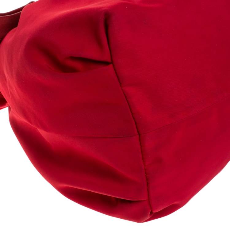 Pre Owned Carolina Herrera Red Nylon and Leather Bow Bucket Bag