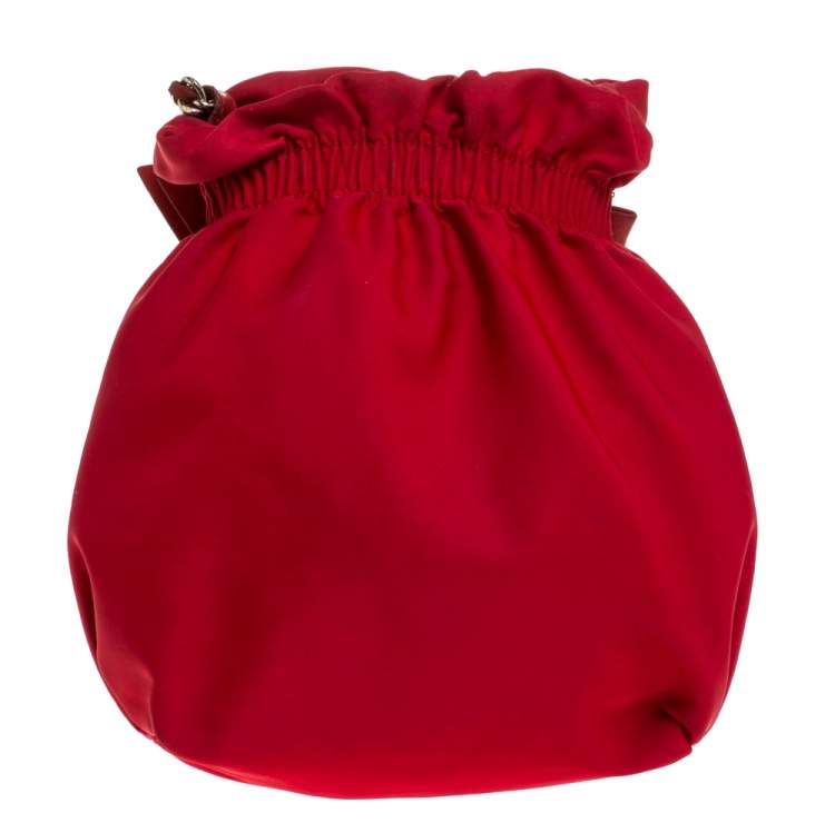 Pre Owned Carolina Herrera Red Nylon and Leather Bow Bucket Bag