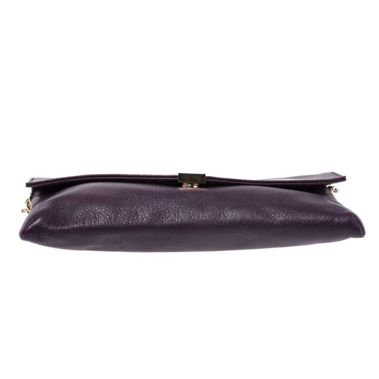 Pre Owned Carolina Herrera Purple Leather Chain Clutch