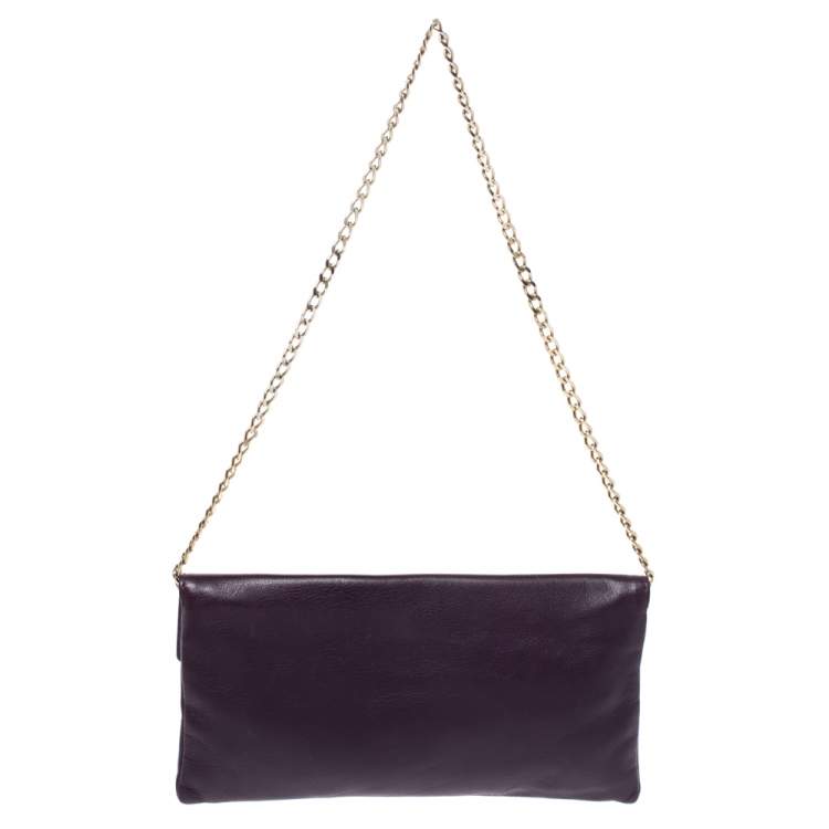 Pre Owned Carolina Herrera Purple Leather Chain Clutch