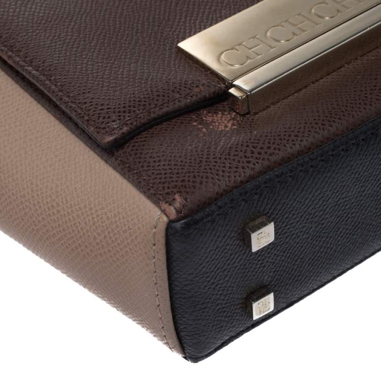 Pre Owned Carolina Herrera Tri Color Leather Shoulder Bag