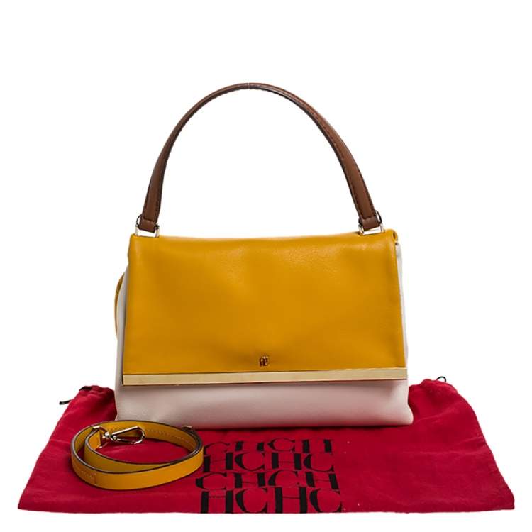 Pre Owned Carolina Herrera Bicolor Leather Top Handle Bag