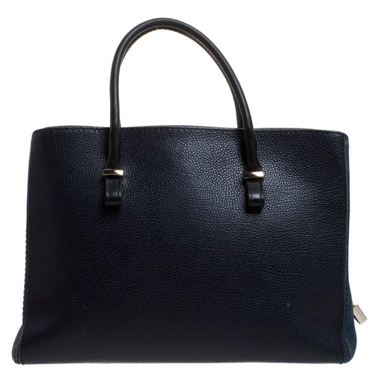 Pre Owned Carolina Herrera Navy Blue/Black Leather Zip Tote