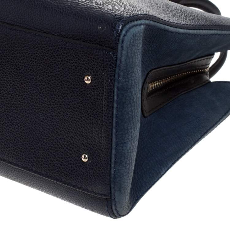 Pre Owned Carolina Herrera Navy Blue/Black Leather Zip Tote