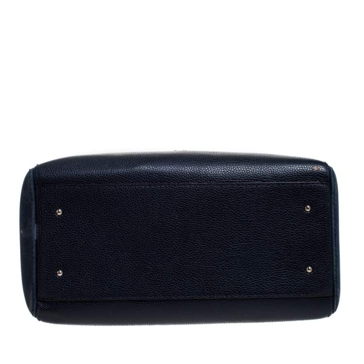 Pre Owned Carolina Herrera Navy Blue/Black Leather Zip Tote