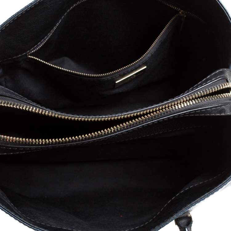 Pre Owned Carolina Herrera Navy Blue/Black Leather Zip Tote