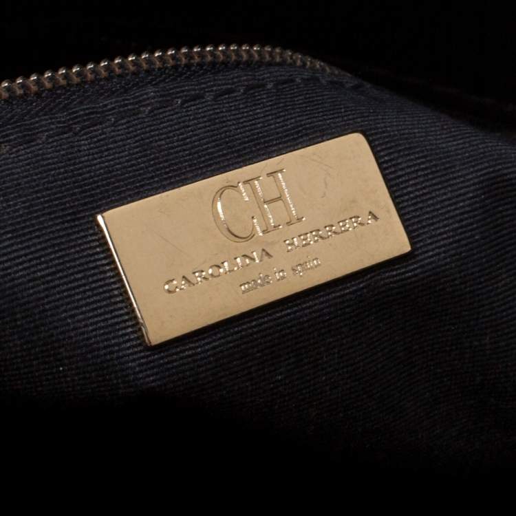 Pre Owned Carolina Herrera Navy Blue/Black Leather Zip Tote