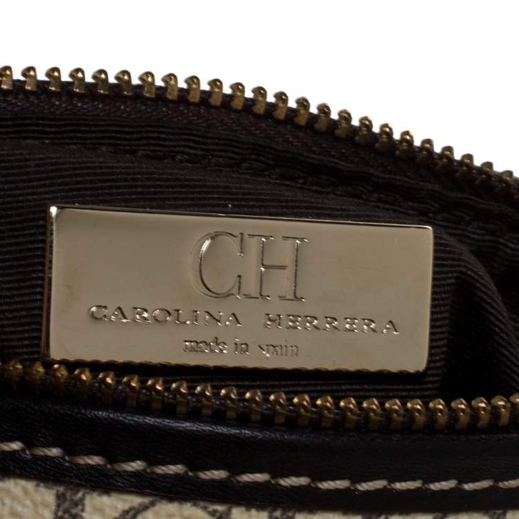 Pre Owned Carolina Herrera Black/Ivory Monogram Coated Canvas and Leather Crossbody Bag