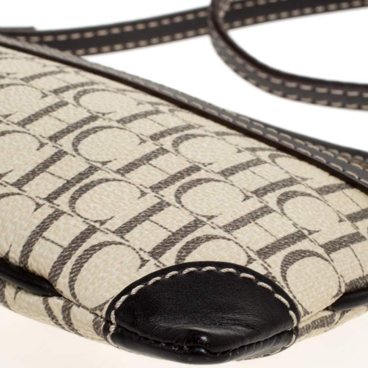Pre Owned Carolina Herrera Black/Ivory Monogram Coated Canvas and Leather Crossbody Bag