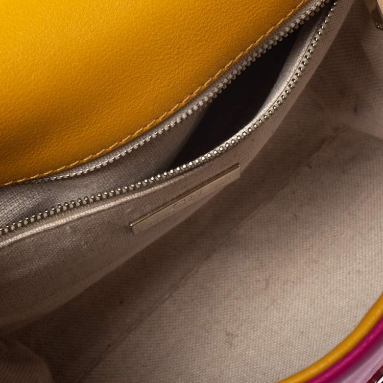 Pre Owned Carolina Herrera Tricolor Leather Camelot Top Handle Bag