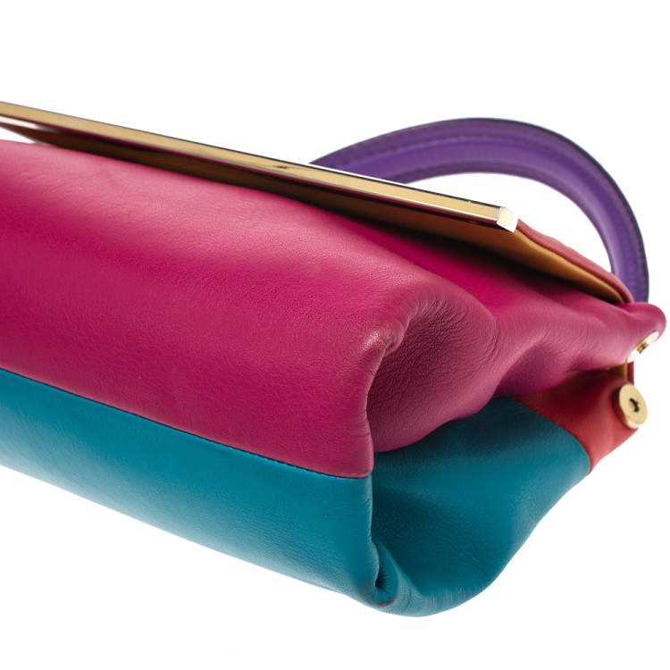 Pre Owned Carolina Herrera Tricolor Leather Camelot Top Handle Bag