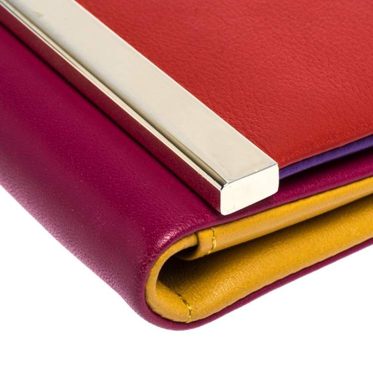 Pre Owned Carolina Herrera Multicolor Leather Trifold Continental Wallet