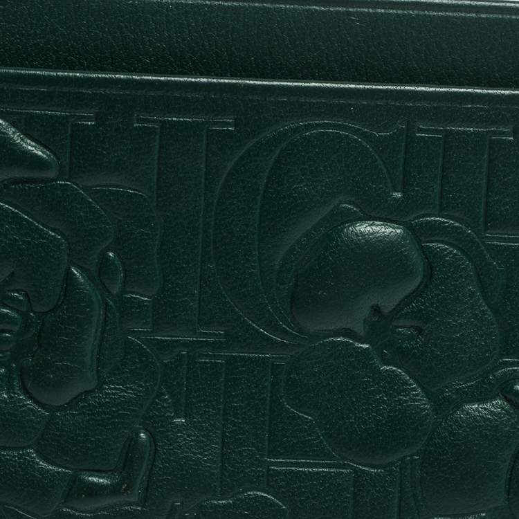 Pre Owned Carolina Herrera Green Embossed Leather Card Holder