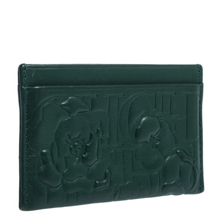 Pre Owned Carolina Herrera Green Embossed Leather Card Holder