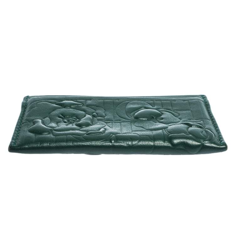 Pre Owned Carolina Herrera Green Embossed Leather Card Holder