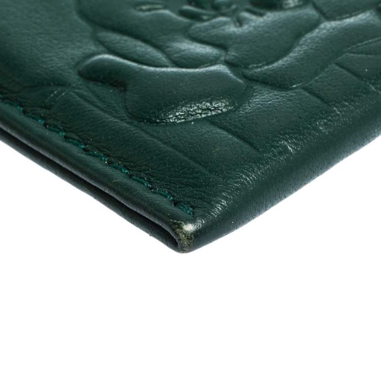 Pre Owned Carolina Herrera Green Embossed Leather Card Holder