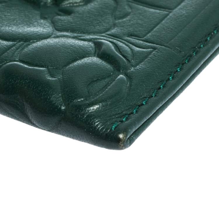 Pre Owned Carolina Herrera Green Embossed Leather Card Holder