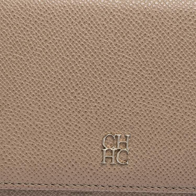 Pre Owned Carolina Herrera Beige Leather Continental Flap Wallet