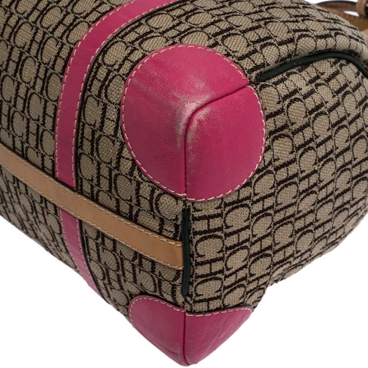 Pre Owned Carolina Herrera Multicolor Monogram Canvas and Leather Andy Boston Bag
