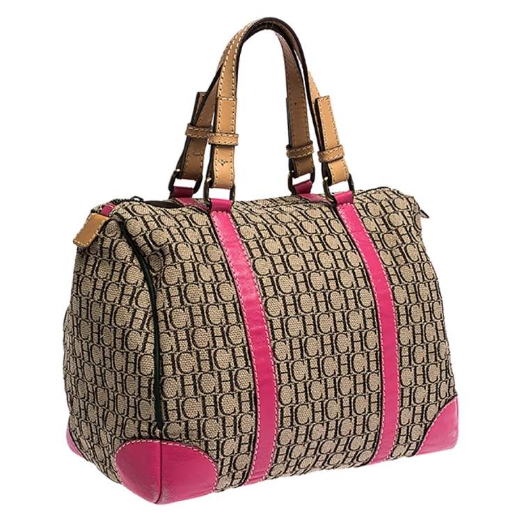 Pre Owned Carolina Herrera Multicolor Monogram Canvas and Leather Andy Boston Bag