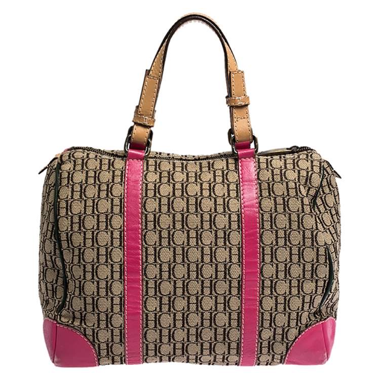 Pre Owned Carolina Herrera Multicolor Monogram Canvas and Leather Andy Boston Bag