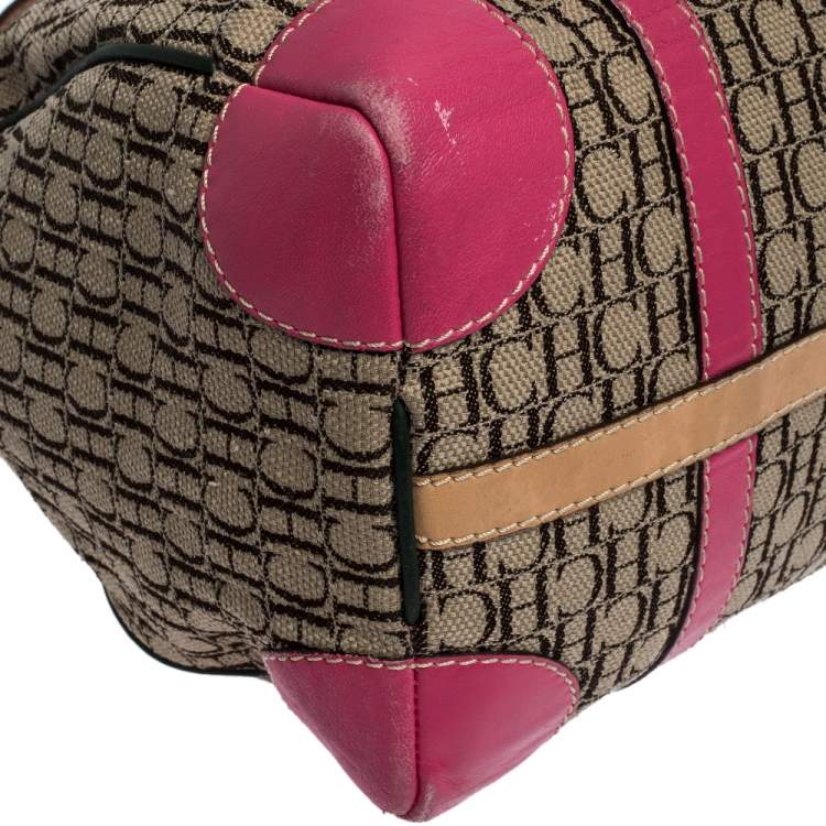 Pre Owned Carolina Herrera Multicolor Monogram Canvas and Leather Andy Boston Bag