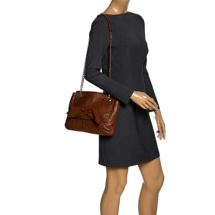 مملوكة مسبقًا Carolina Herrera Brown Monogram Leather Audrey Shoulder Bag