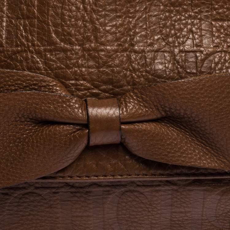 مملوكة مسبقًا Carolina Herrera Brown Monogram Leather Audrey Shoulder Bag