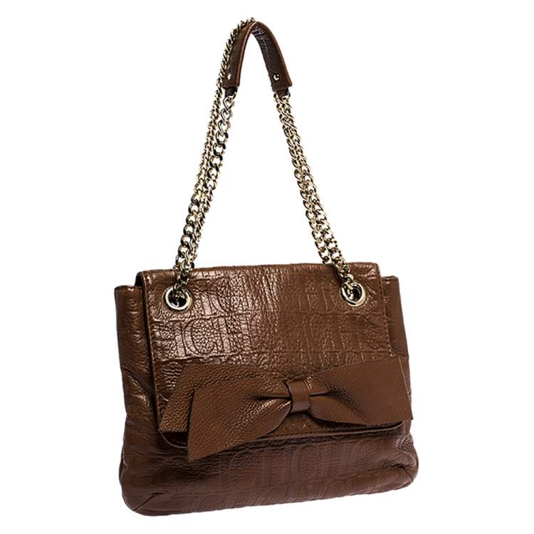 مملوكة مسبقًا Carolina Herrera Brown Monogram Leather Audrey Shoulder Bag