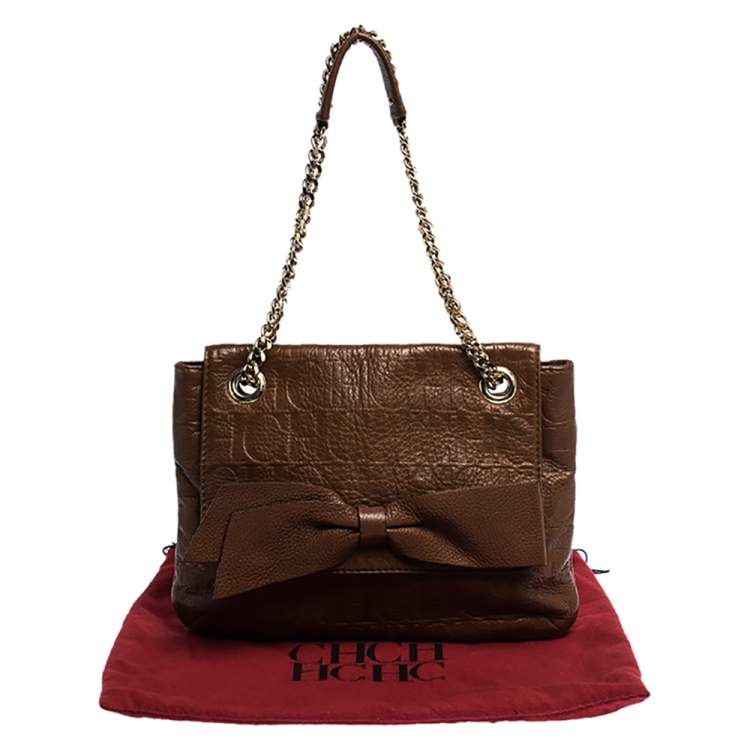 مملوكة مسبقًا Carolina Herrera Brown Monogram Leather Audrey Shoulder Bag