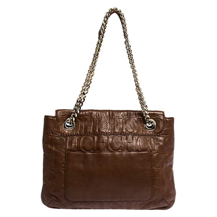 مملوكة مسبقًا Carolina Herrera Brown Monogram Leather Audrey Shoulder Bag