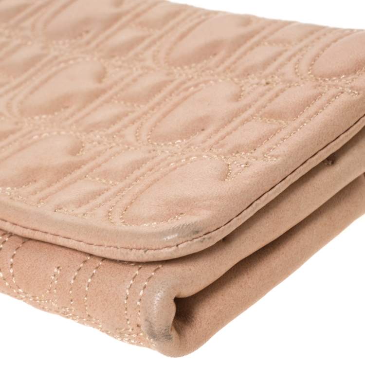 Pre Owned Carolina Herrera Beige Monogram Leather Jerry Clutch