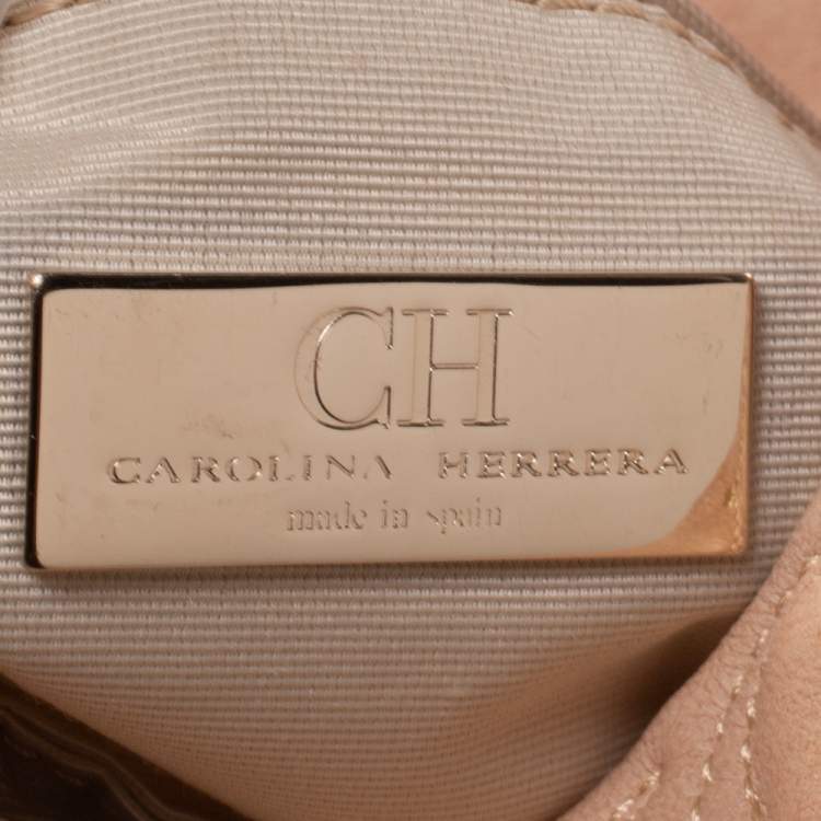 Pre Owned Carolina Herrera Beige Monogram Leather Jerry Clutch