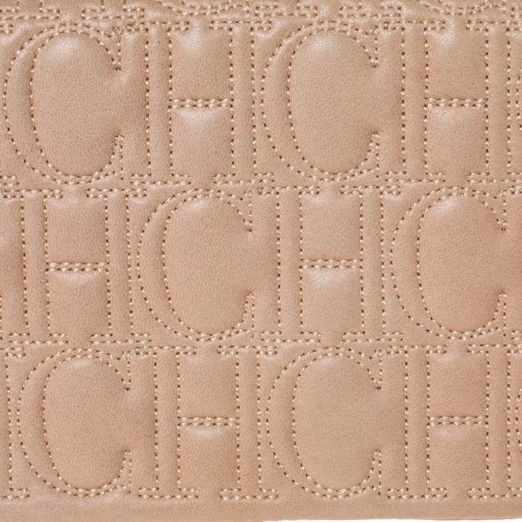 Pre Owned Carolina Herrera Beige Monogram Leather Jerry Clutch