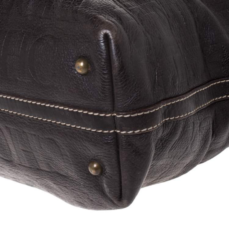 Pre Owned Carolina Herrera Dark Brown Monogram Leather Tote