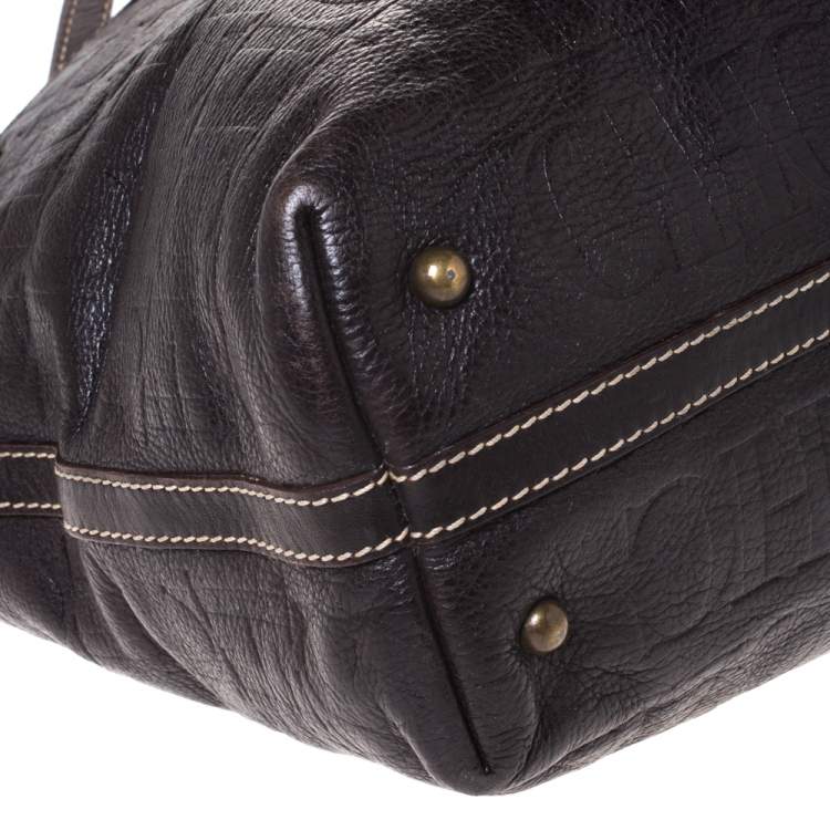 Pre Owned Carolina Herrera Dark Brown Monogram Leather Tote