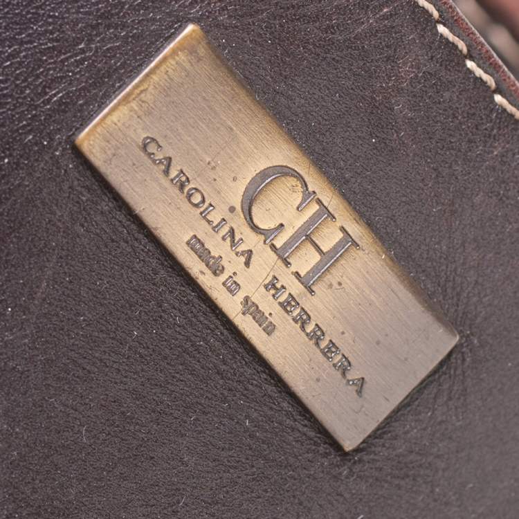 Pre Owned Carolina Herrera Dark Brown Monogram Leather Tote