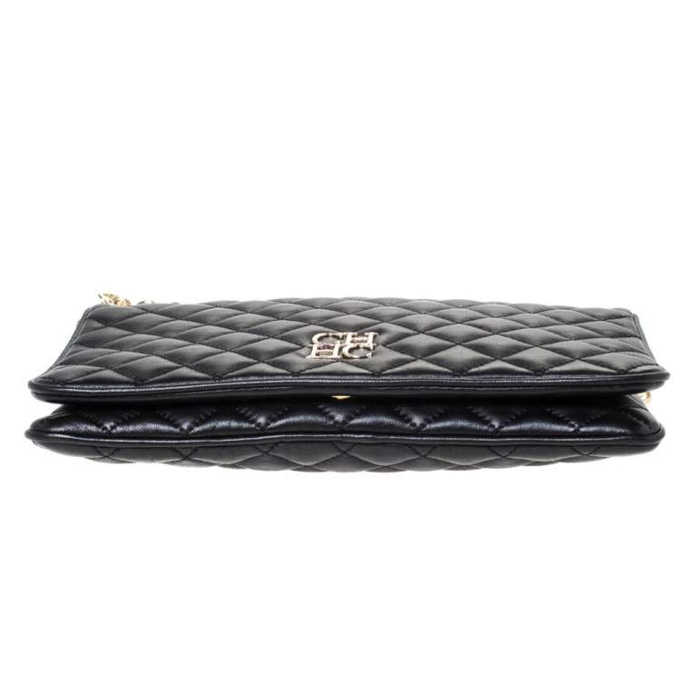 Pre Owned Carolina Herrera Black Quilted Leather Flap Chain Shoulder Bag