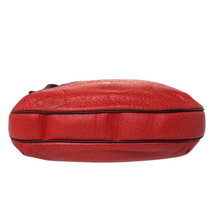 Pre Owned Carolina Herrera Orange/Brown logo Leather Braided Handle Hobo