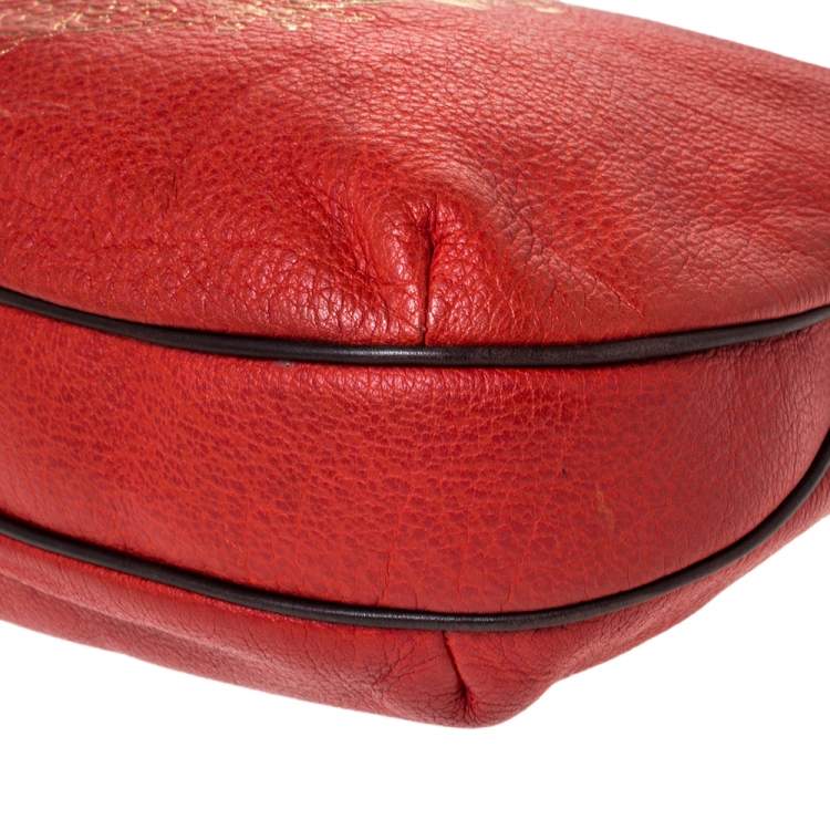 Pre Owned Carolina Herrera Orange/Brown logo Leather Braided Handle Hobo