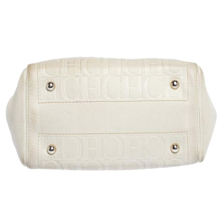 Pre Owned  Carolina Herrera White Monogram Embossed Leather Tote