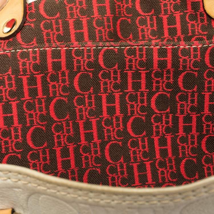 Pre Owned  Carolina Herrera White Monogram Embossed Leather Tote