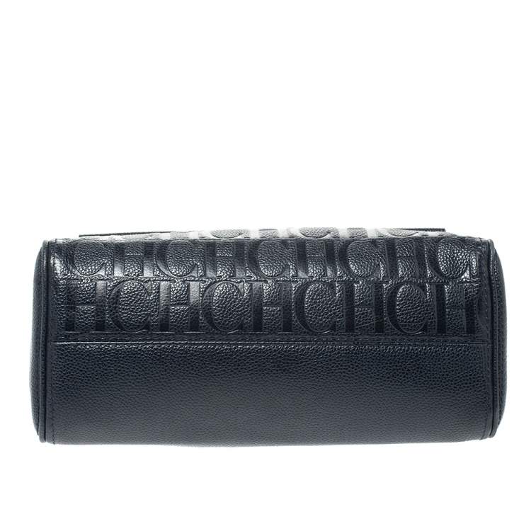 Pre Owned Carolina Herrera Navy Blue Leather Minueto Flap Bag