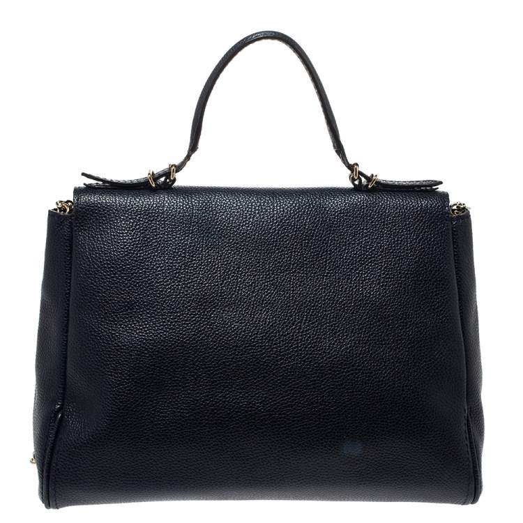 Pre Owned Carolina Herrera Navy Blue Leather Minueto Flap Bag