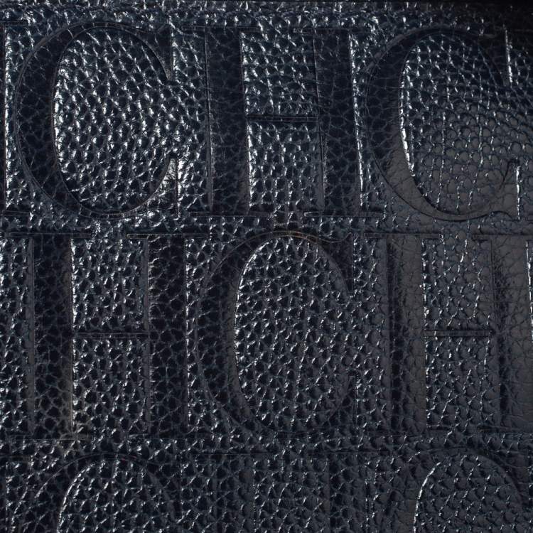 Pre Owned Carolina Herrera Navy Blue Leather Minueto Flap Bag