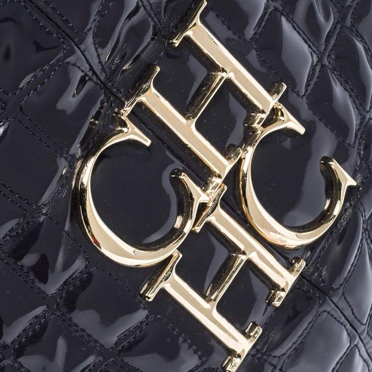 Pre Owned Carolina Herrera Puple Croc Embossed Patent Leather Tote