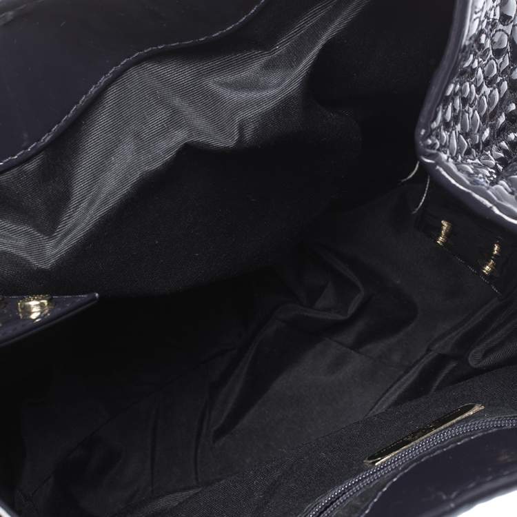 Pre Owned Carolina Herrera Puple Croc Embossed Patent Leather Tote