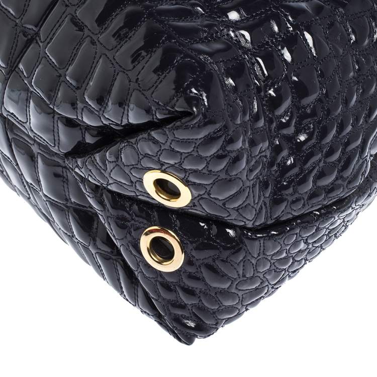 Pre Owned Carolina Herrera Puple Croc Embossed Patent Leather Tote