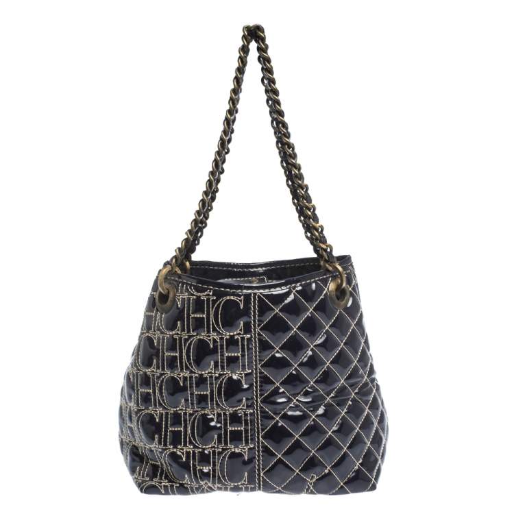 مملوكة مسبقًا Carolina Herrera Eggplant Monogram Patent Leather Chain Tote