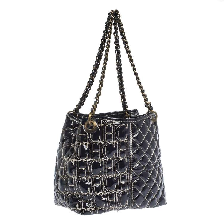 مملوكة مسبقًا Carolina Herrera Eggplant Monogram Patent Leather Chain Tote